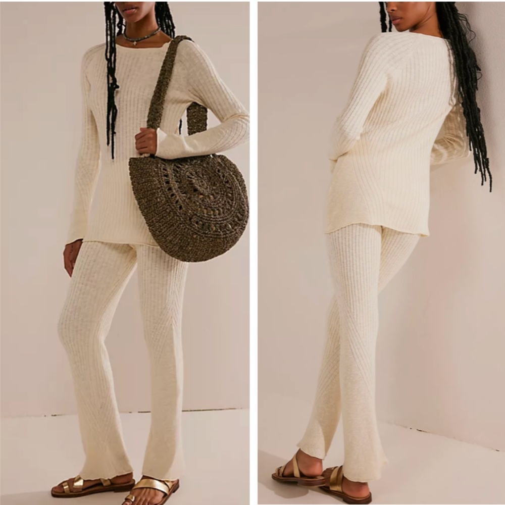 Free People Cream Ribbed Sweater